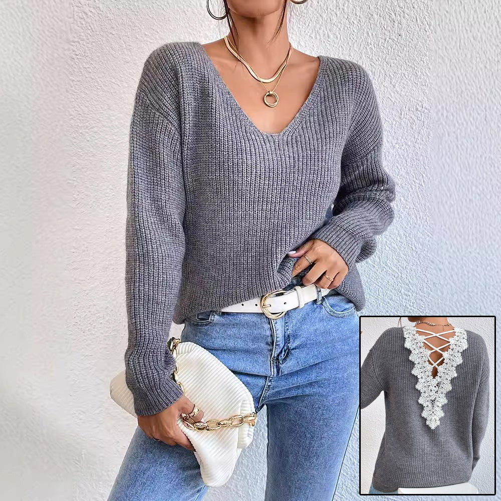 Y2k Clothes V - neck Sweater Ladies Winter Backless Streetwear Bandage Cashmere Sweater Women High Quality Fashion Clothes - Maison Elène