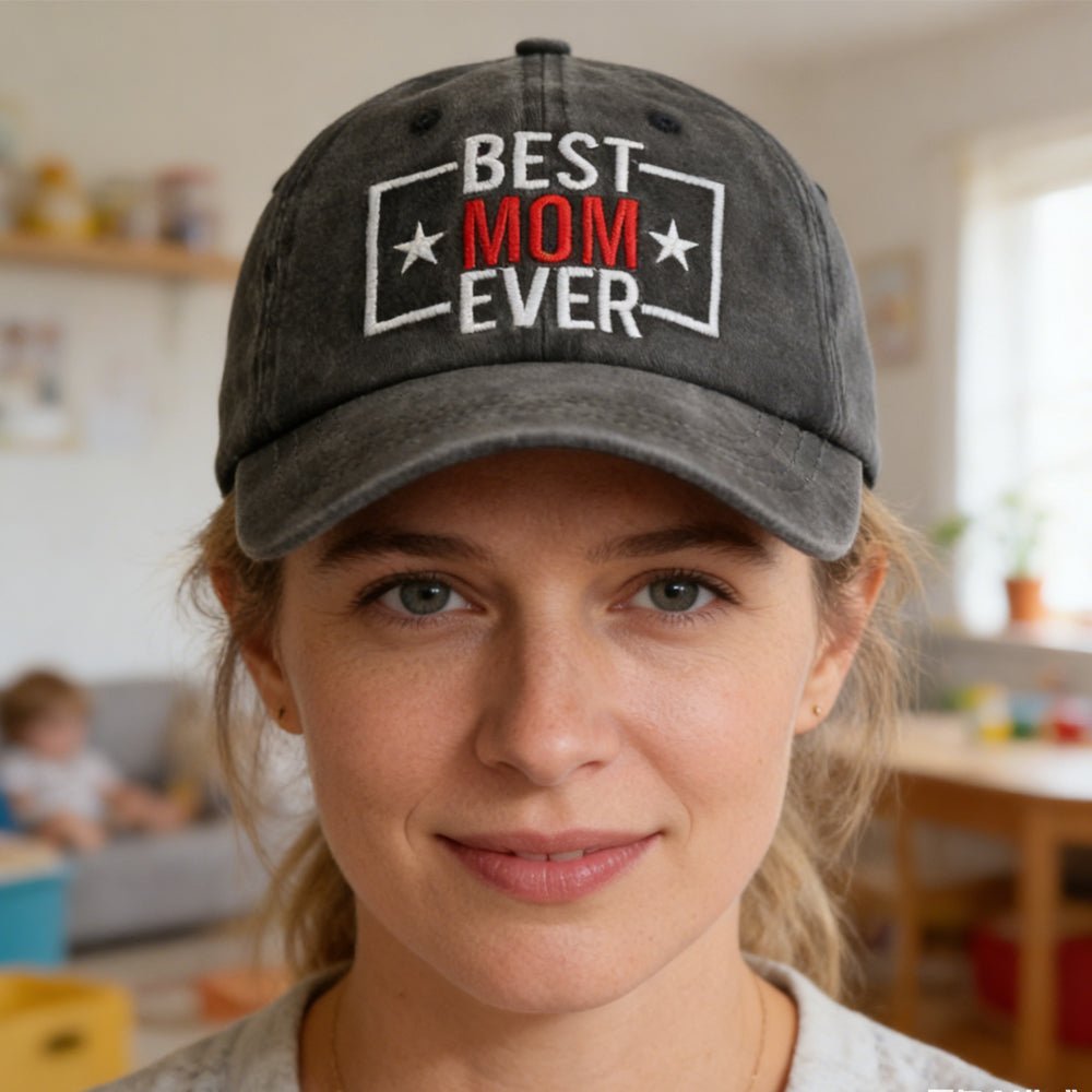 Best Mom Ever Hat For Women, Adjustable Embroidered Wash Cotton Baseball Cap - GlucklichgoodsLLC