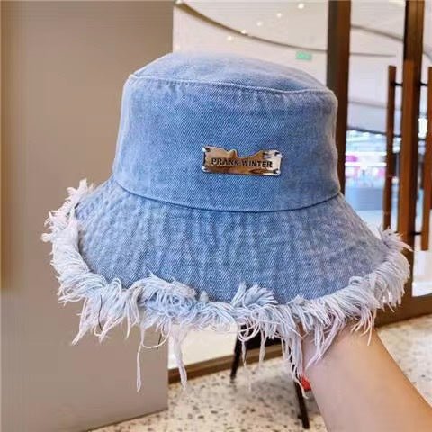 Jean Fisherman Hat Women's Spring And Summer Thin Washed Old Frayed Edge Bucket Hat Outdoor - Maison Elène