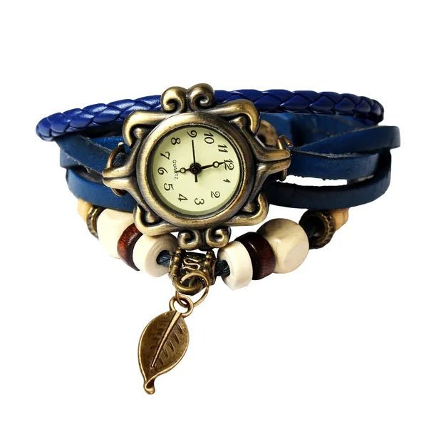 Beautiful Bohemian Style Retro Handmade Leather Tree Leaf Women's Watches Blue - GlucklichgoodsLLC