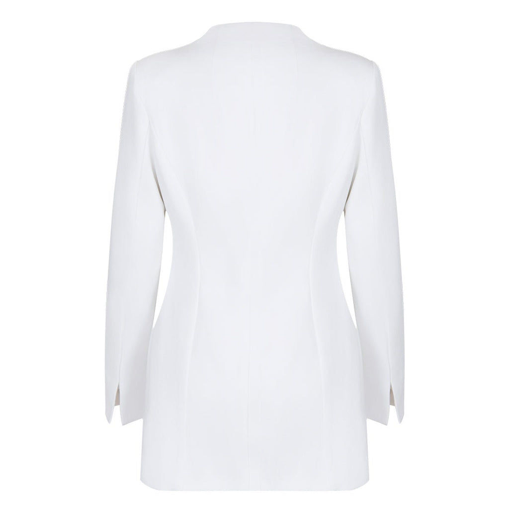 White Structured Hourglass Blazer Dress - Sculpted Waist Tailored Blazer for Women - Maison Elène