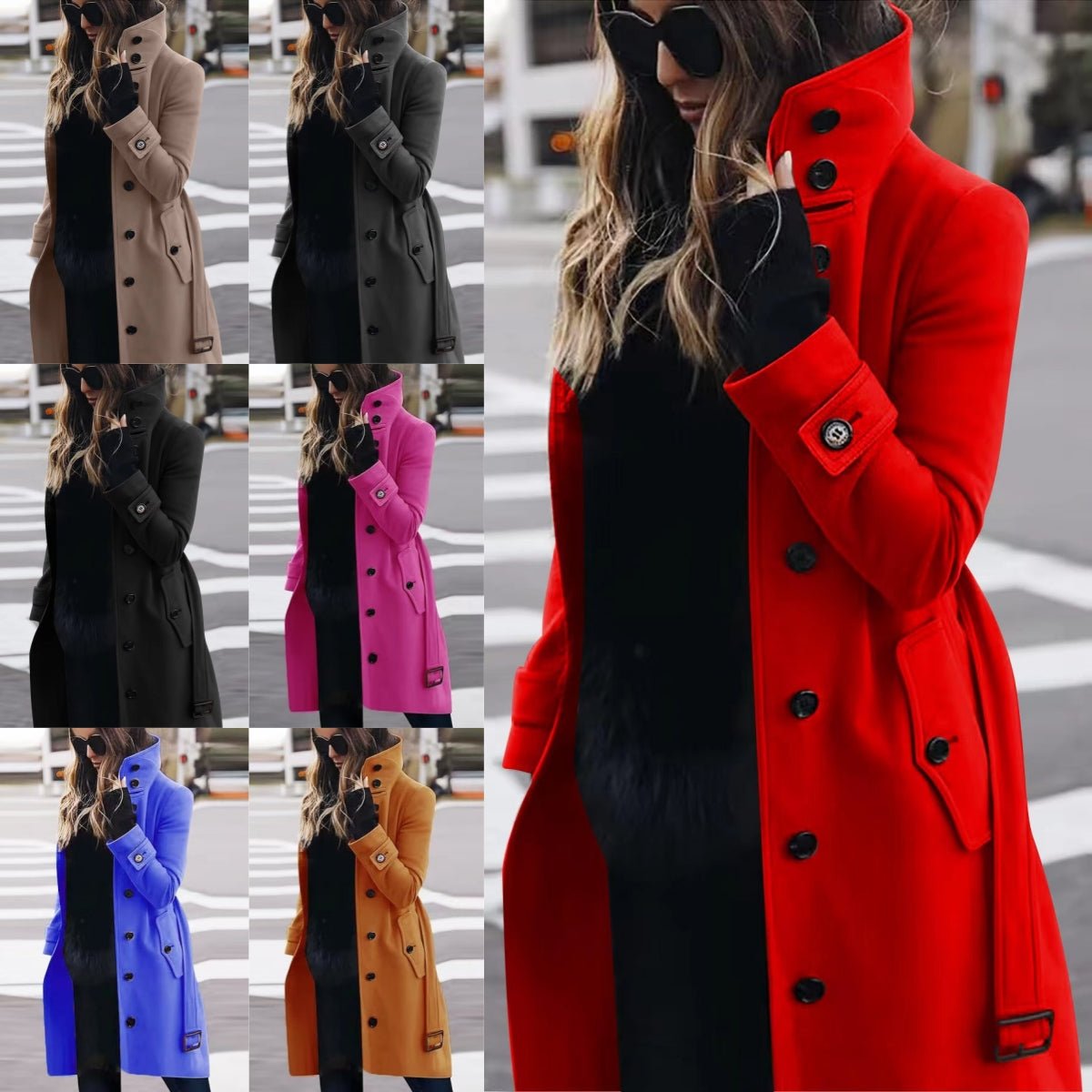 Autumn Winter New Woolen Coat Women's Slim Fit Cardigan Large Coat Women Long Sleeve Single Breasted Stand Collar Woolen Coat - Maison Elène