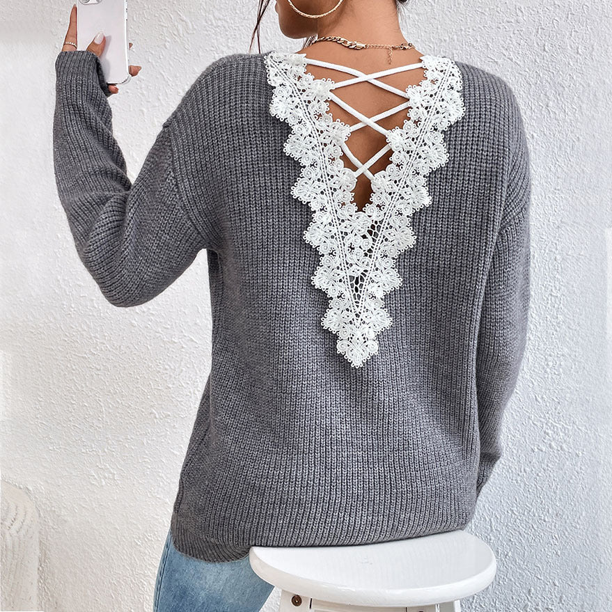 Y2k Clothes V - neck Sweater Ladies Winter Backless Streetwear Bandage Cashmere Sweater Women High Quality Fashion Clothes - Maison Elène