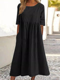 Women's Fashion Casual Cotton Linen Short Sleeve Pocket Dress - Maison Elène