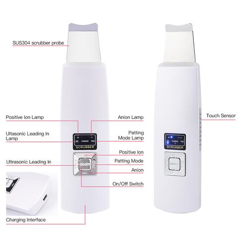 Ultrasonic Skin Scrubber Face Cleanser Blackhead Acne Removal Facial Spa Vibration Massager Ultrasound Peeling Clean Machine 394 - Maison Elène