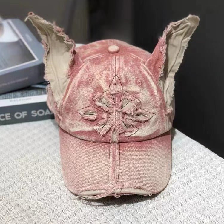 Waste Soil Wind Y2g Doberman Ear Baseball Cap Worn Looking Washed - out Denim - Maison Elène