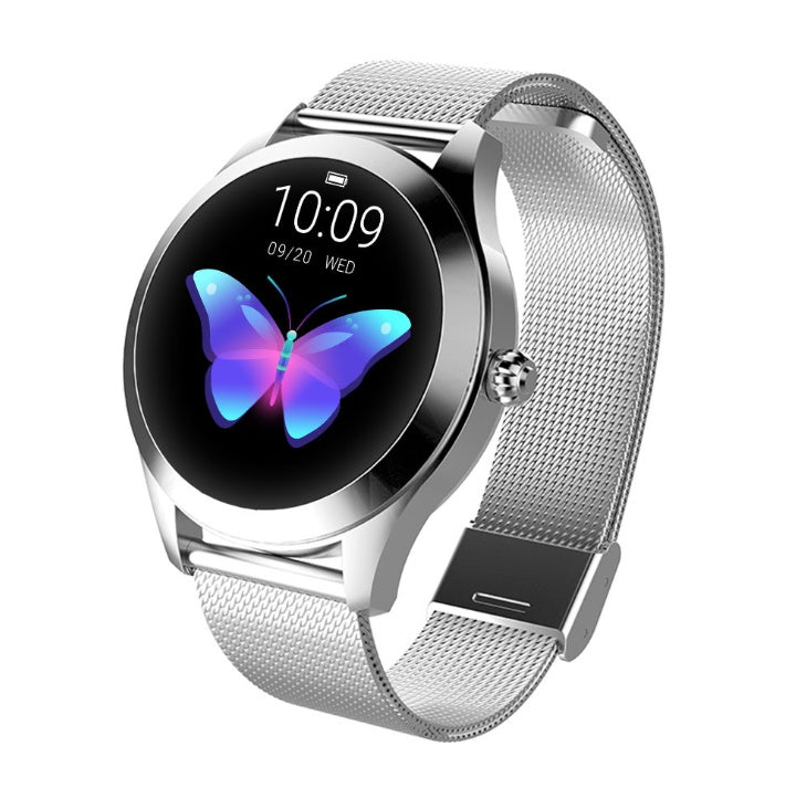 Luxury Women's Smart Watch - Elegant Silver Fitness Tracker with White Leather Band - Stylish Bluetooth Smartwatch for Android & iOS - Chic Wellness Gift - GlucklichgoodsLLC
