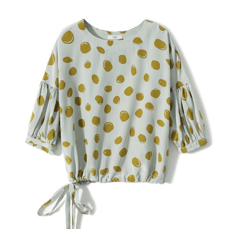 Elegant Retro Romantic Bubble Print Lantern Sleeve Shirt Top - Maison Elène