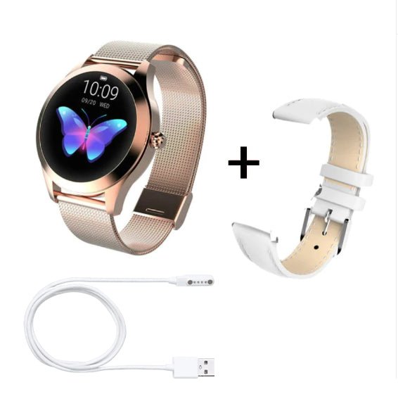 Luxury Women's Smart Watch - Elegant Silver Fitness Tracker with White Leather Band - Stylish Bluetooth Smartwatch for Android & iOS - Chic Wellness Gift - GlucklichgoodsLLC