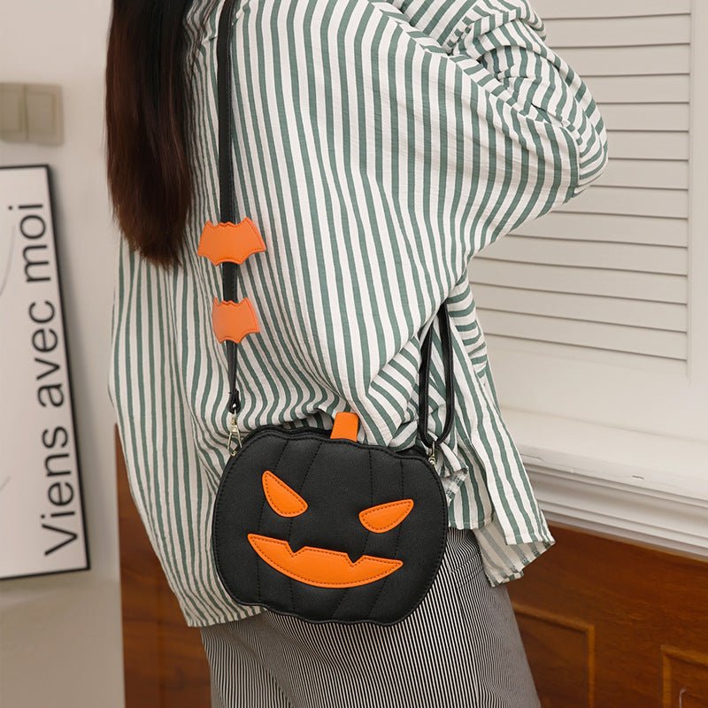 Halloween Bags Funny Pumpkin Cartoon Shoulder Crossbody Bag With Bat Personalized Creative Female Bag - Maison Elène