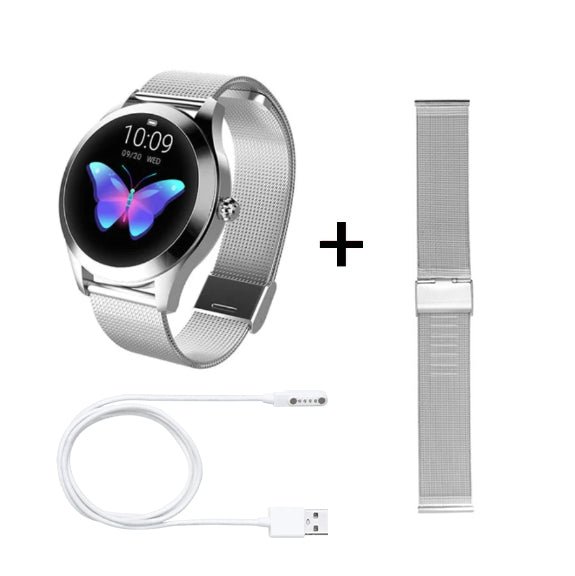 Luxury Women's Smart Watch - Elegant Silver Fitness Tracker with White Leather Band - Stylish Bluetooth Smartwatch for Android & iOS - Chic Wellness Gift - GlucklichgoodsLLC