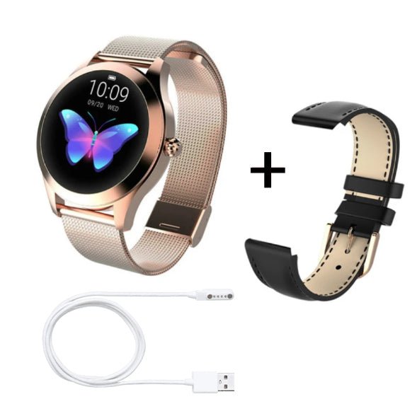 Luxury Women's Smart Watch - Elegant Silver Fitness Tracker with White Leather Band - Stylish Bluetooth Smartwatch for Android & iOS - Chic Wellness Gift - Maison Elène