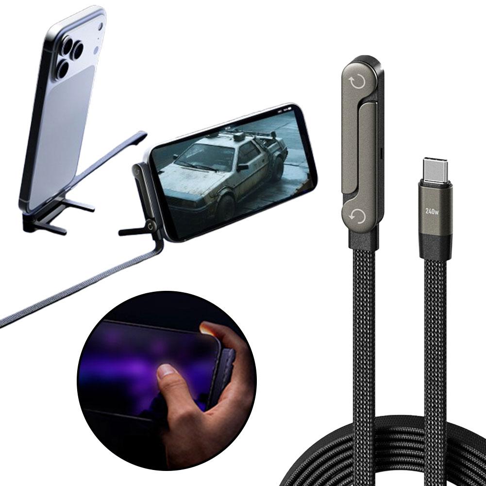 Fast Charging Foldable Bracket Data Cable 2 - in - 1 Data Wire Foldable Phone Tablet Stand Type - C To Type - C USB - A To Type - C - GlucklichgoodsLLC