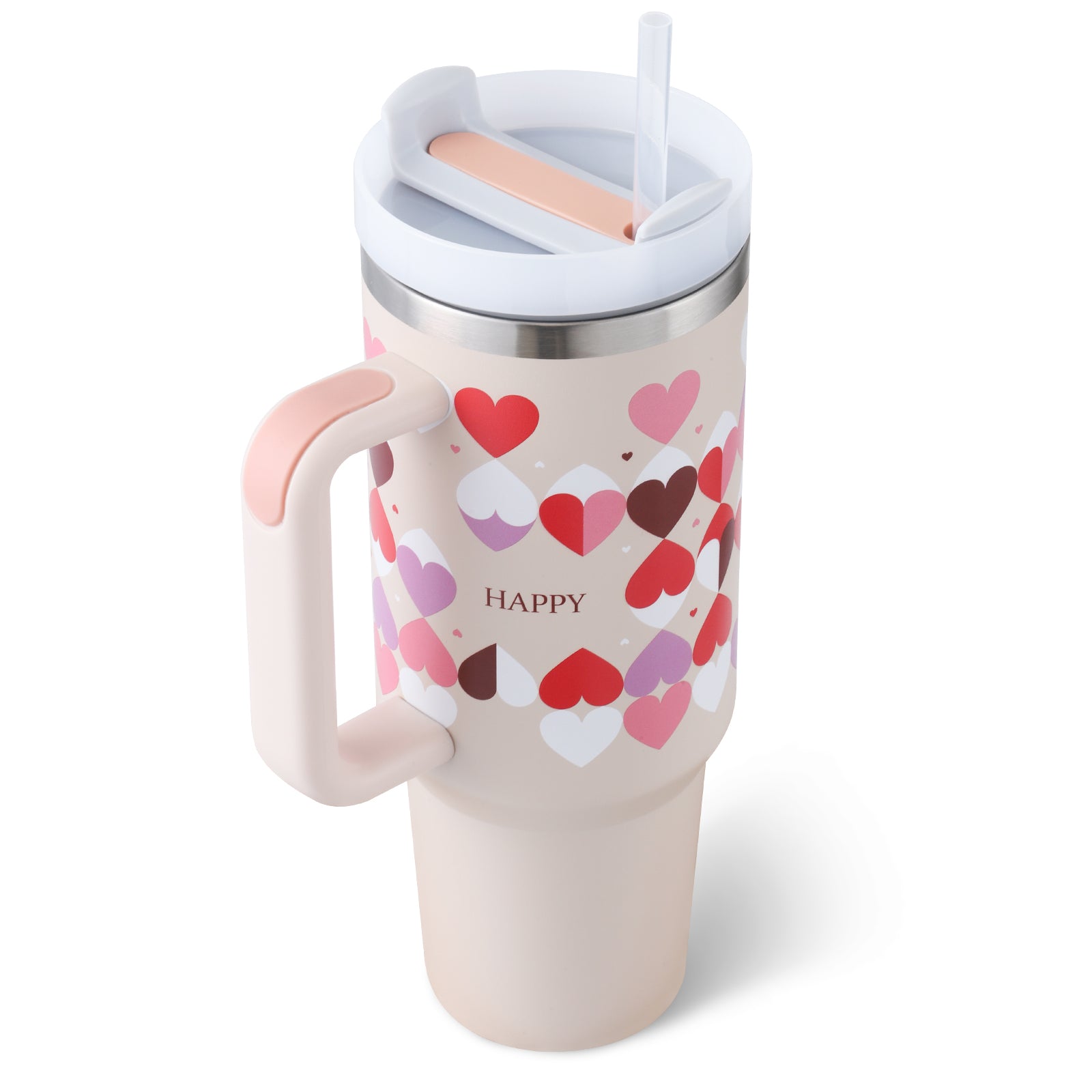 40 Oz Tumbler With Handle Straw Insulated, Stainless Steel Spill Proof Vacuum Coffee Cup Tumbler With Lid Tapered Mug Gifts For Valentine Lover Suitable For Car Gym Office Travel - GlucklichgoodsLLC