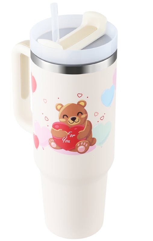 40 Oz Tumbler With Handle Straw Insulated, Stainless Steel Spill Proof Vacuum Coffee Cup Tumbler With Lid Tapered Mug Gifts For Valentine Lover Suitable For Car Gym Office Travel - GlucklichgoodsLLC