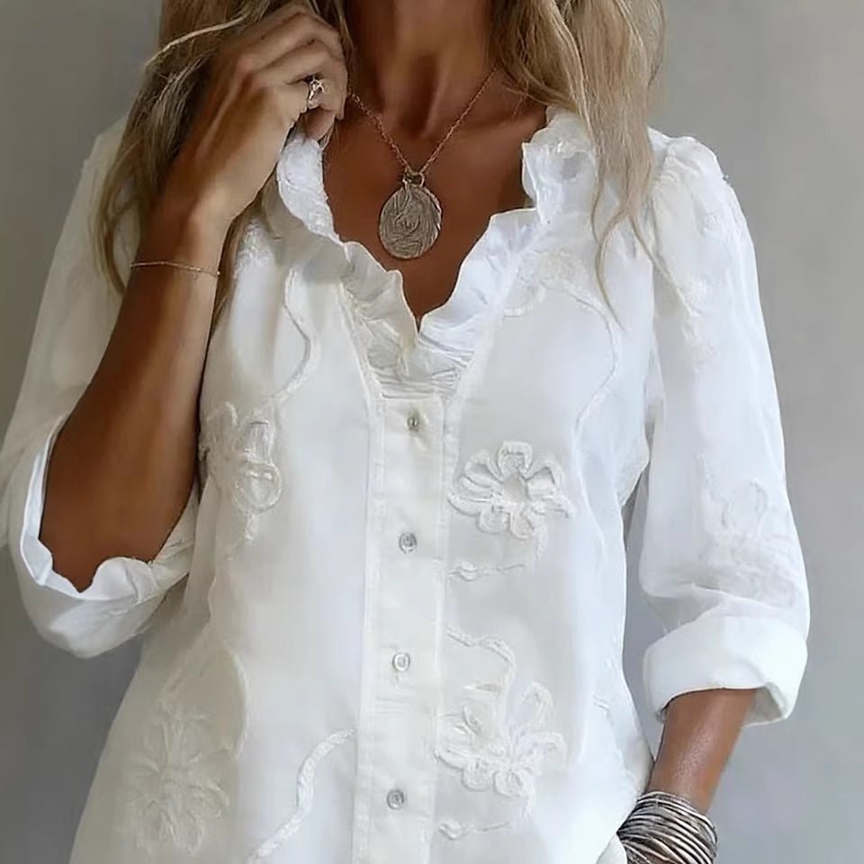 Lace - embroidered Cotton - linen Sweet Blouse - Maison Elène