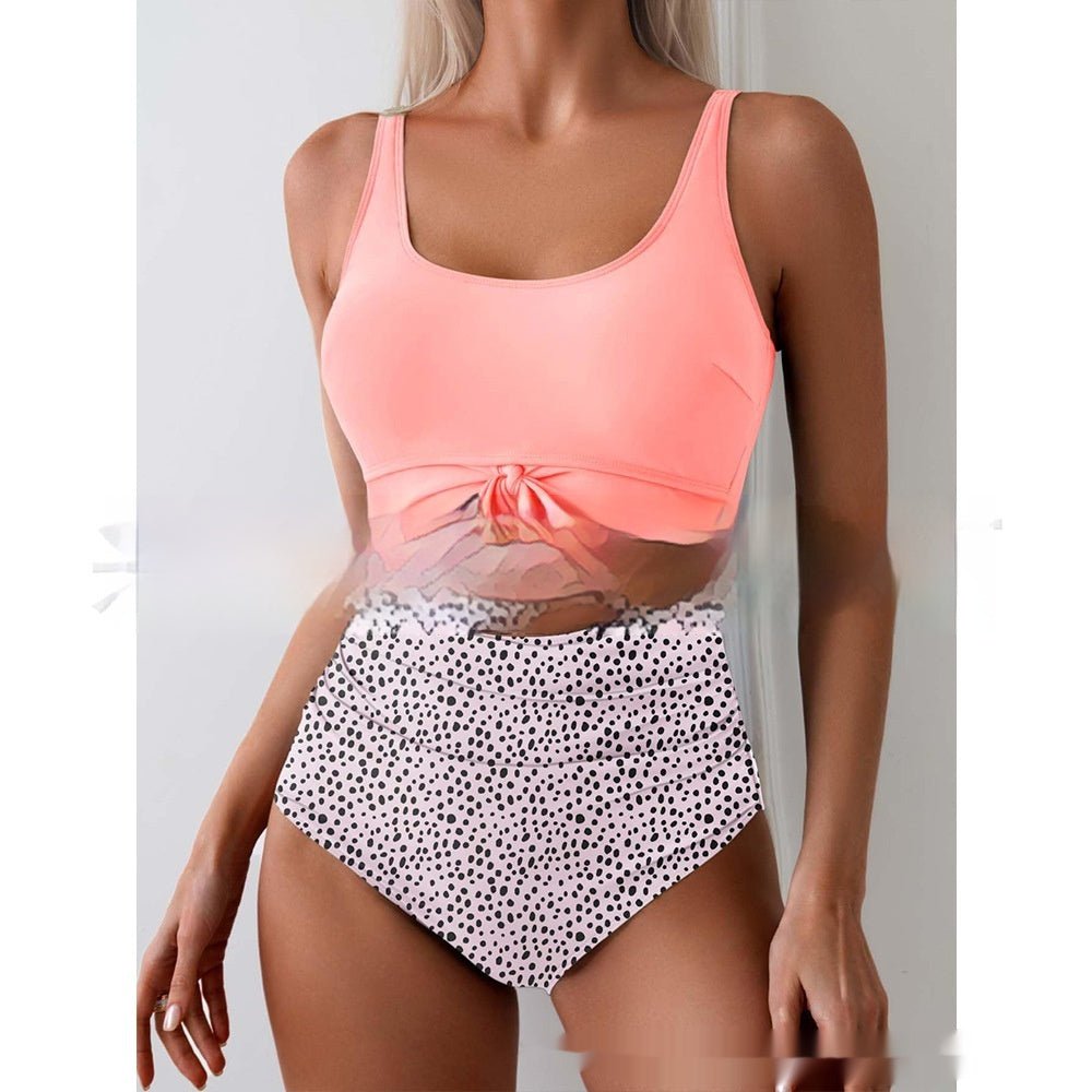 One - piece Female Stitching Contrast Color Strap Covered Belly Swimsuit - Maison Elène