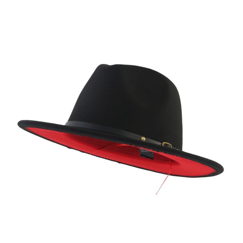 European And American Popular Woolen Top Color Matching Flat Brim Fedora Jazz Hat - Maison Elène