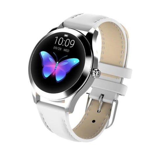 Luxury Women's Smart Watch - Elegant Silver Fitness Tracker with White Leather Band - Stylish Bluetooth Smartwatch for Android & iOS - Chic Wellness Gift - GlucklichgoodsLLC