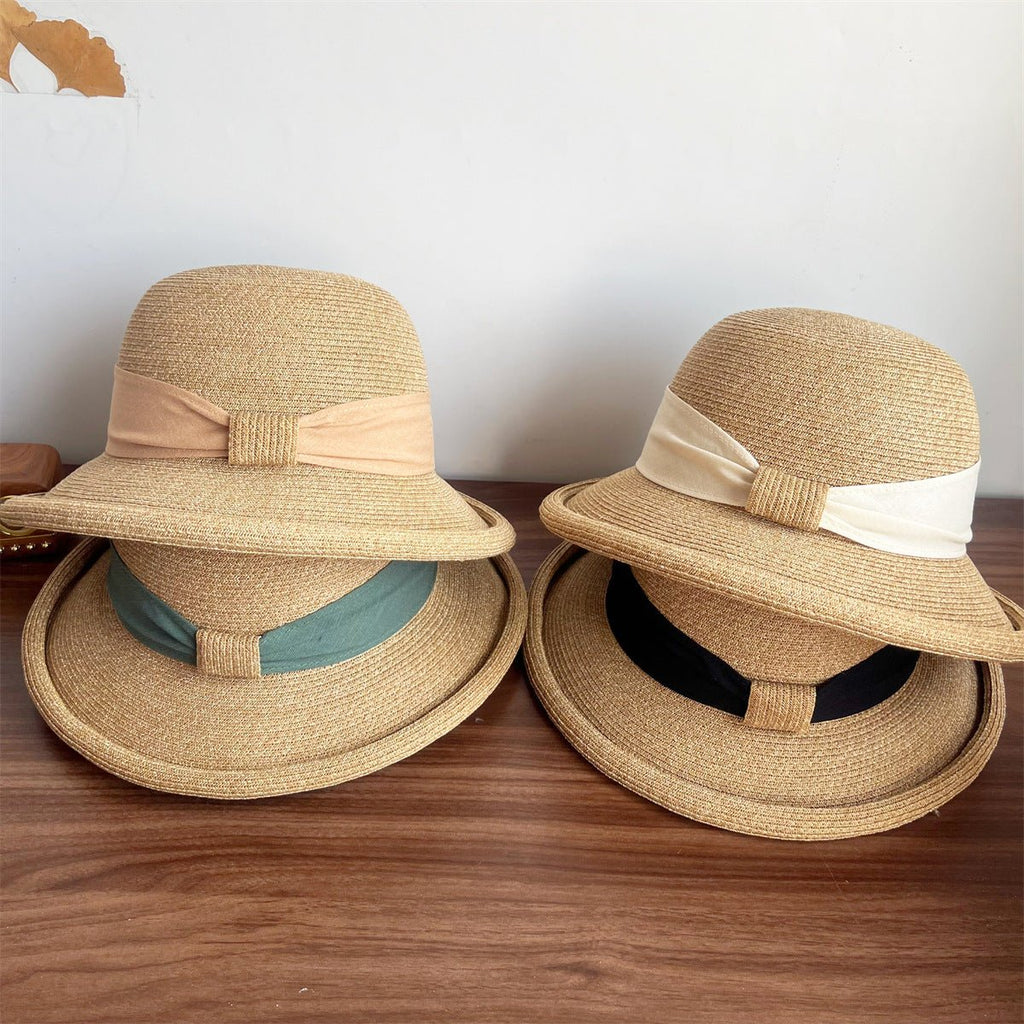 French Straw Sun Protection Bow Curling Temperament Straw Hat - Maison Elène