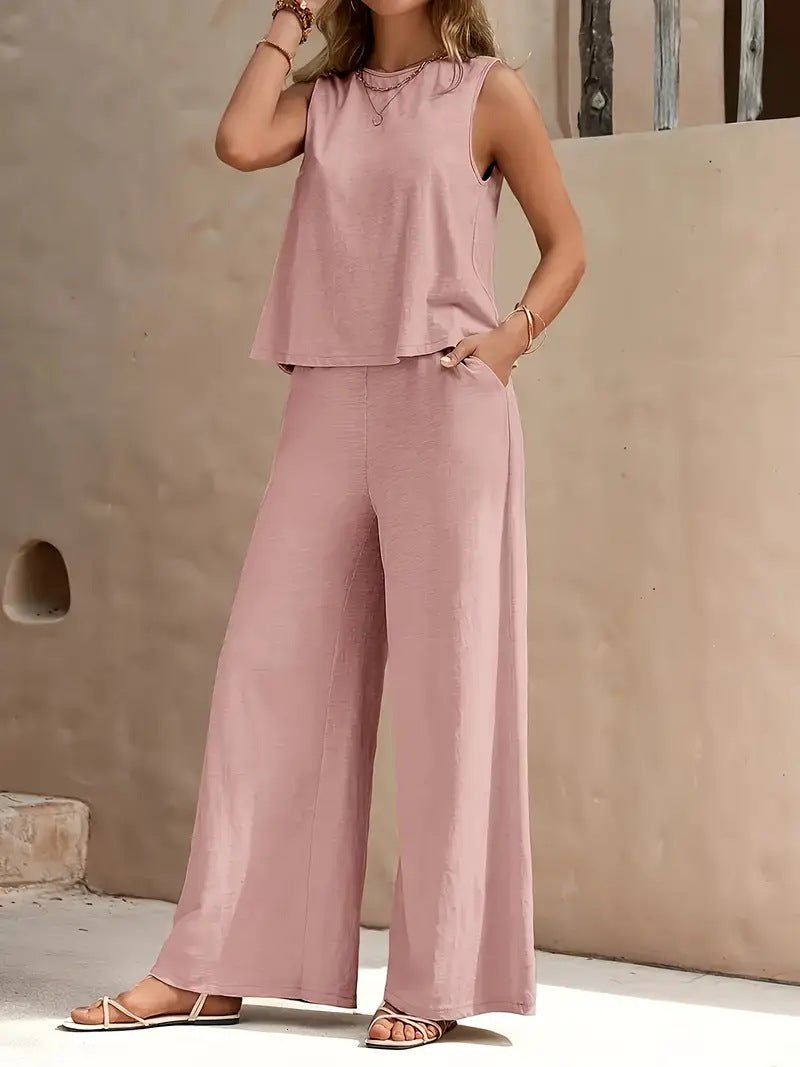 Solid Color Casual Loose Pants Sets For Women Elegant Spring Summer Women's Two Pieces Suit Full Trouser Set Female Outfit Clothes - Maison Elène