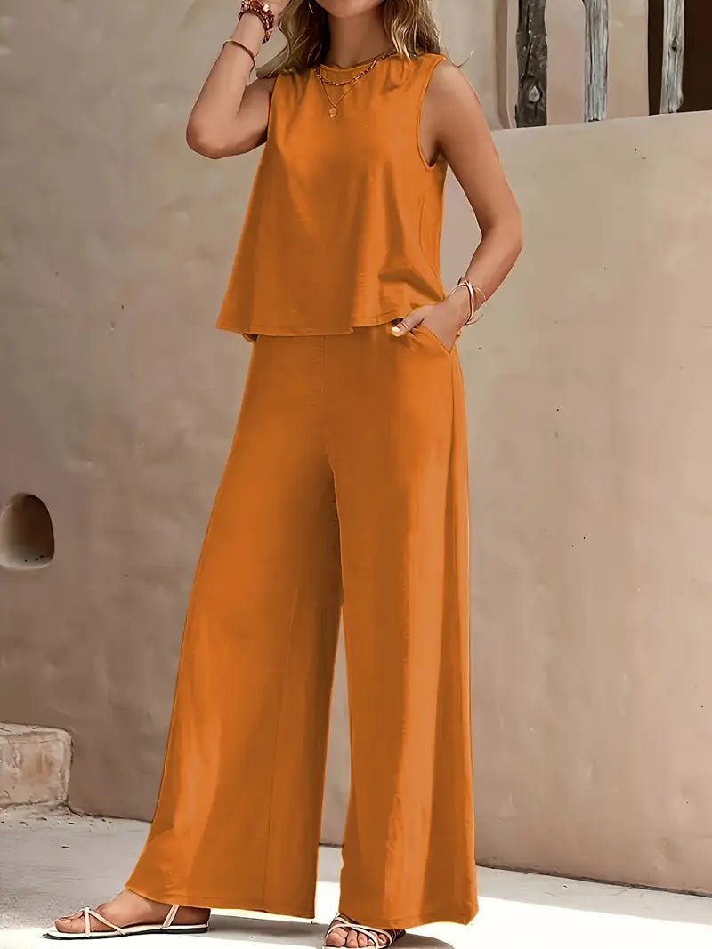 Solid Color Casual Loose Pants Sets For Women Elegant Spring Summer Women's Two Pieces Suit Full Trouser Set Female Outfit Clothes - GlucklichgoodsLLC