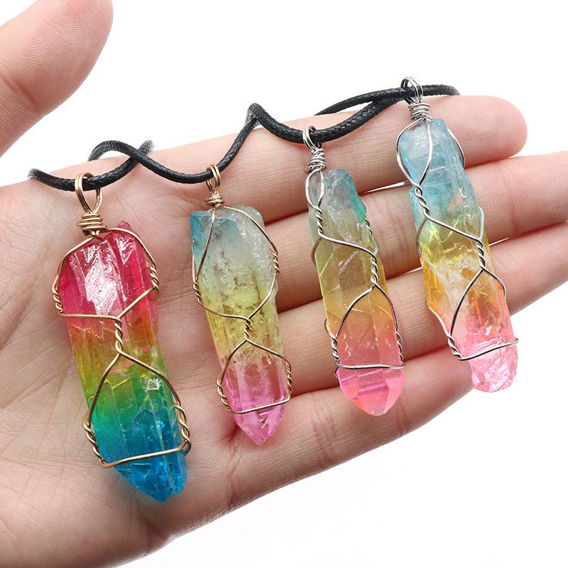 Hot Selling Stone Crystal Pillar Tree Of Life Pendant Ins Fashion Necklace - GlucklichgoodsLLC