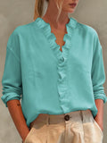 Womens Casual Long - sleeve V - neck Blouse With Lace Trim - Maison Elène