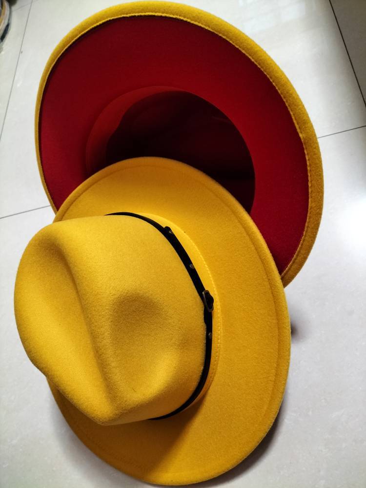 European And American Popular Woolen Top Color Matching Flat Brim Fedora Jazz Hat - Maison Elène