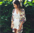 Summer Chiffon Shirt Beach Skirt Diamond Lattice Printed Sunscreen Cardigan Kimono - Maison Elène
