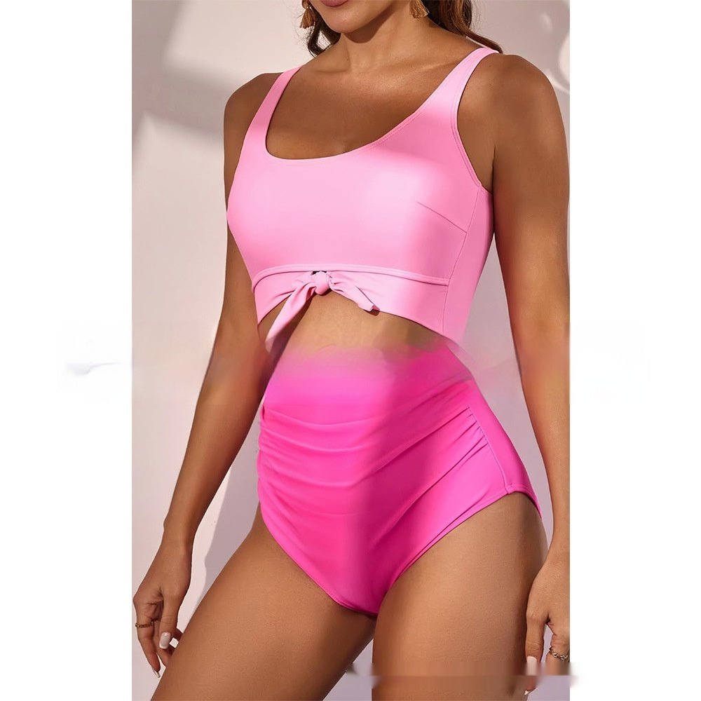 One - piece Female Stitching Contrast Color Strap Covered Belly Swimsuit - Maison Elène