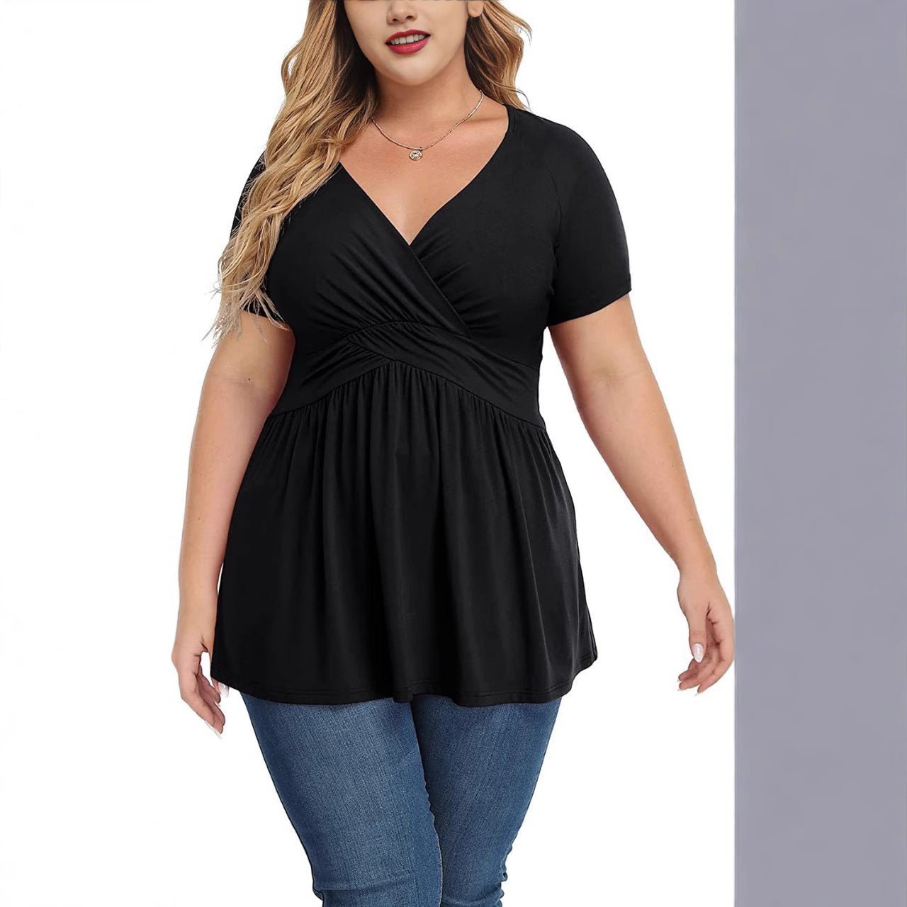 Women's Plus Size T-shirt V - neck Top - Maison Elène