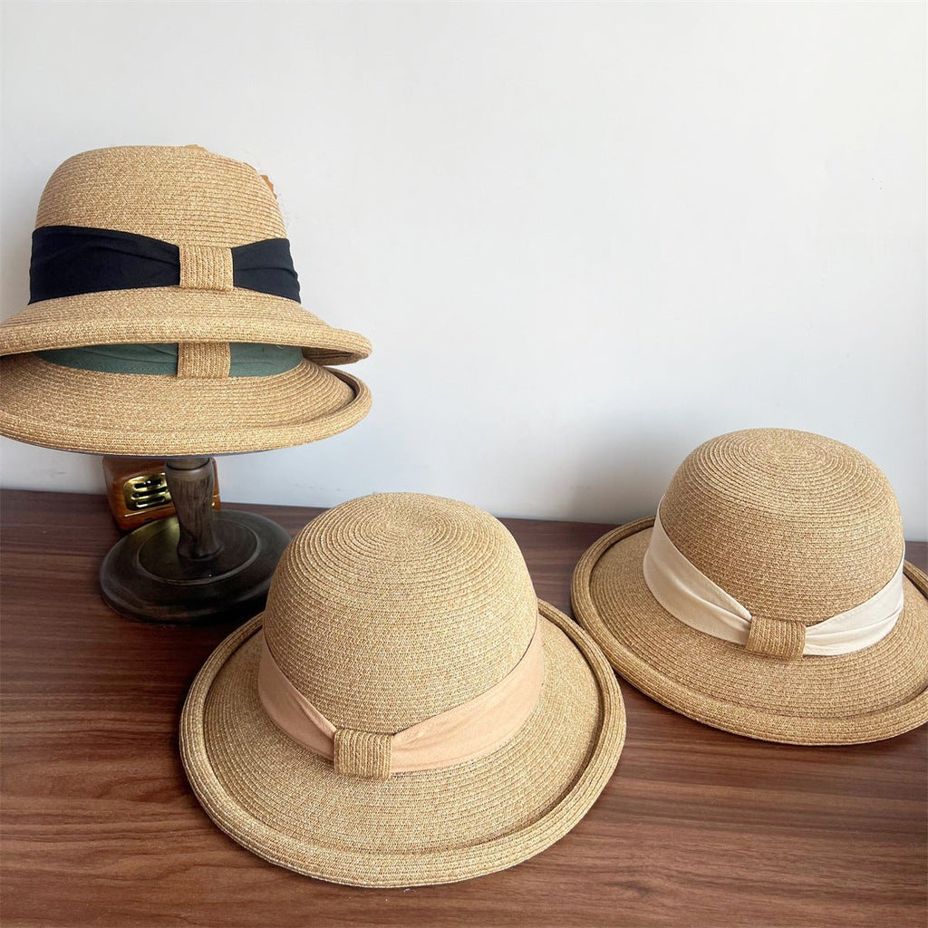 French Straw Sun Protection Bow Curling Temperament Straw Hat - Maison Elène