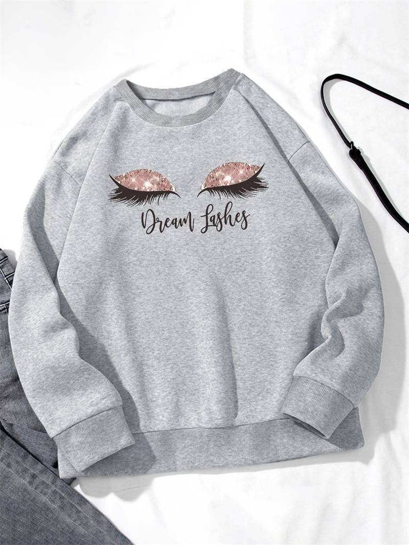 Women's Top Dream Lashes Sparkle Sweatshirt - Premium Oversized White Crewneck Graphic Pullover for Women only for US - Maison Elène