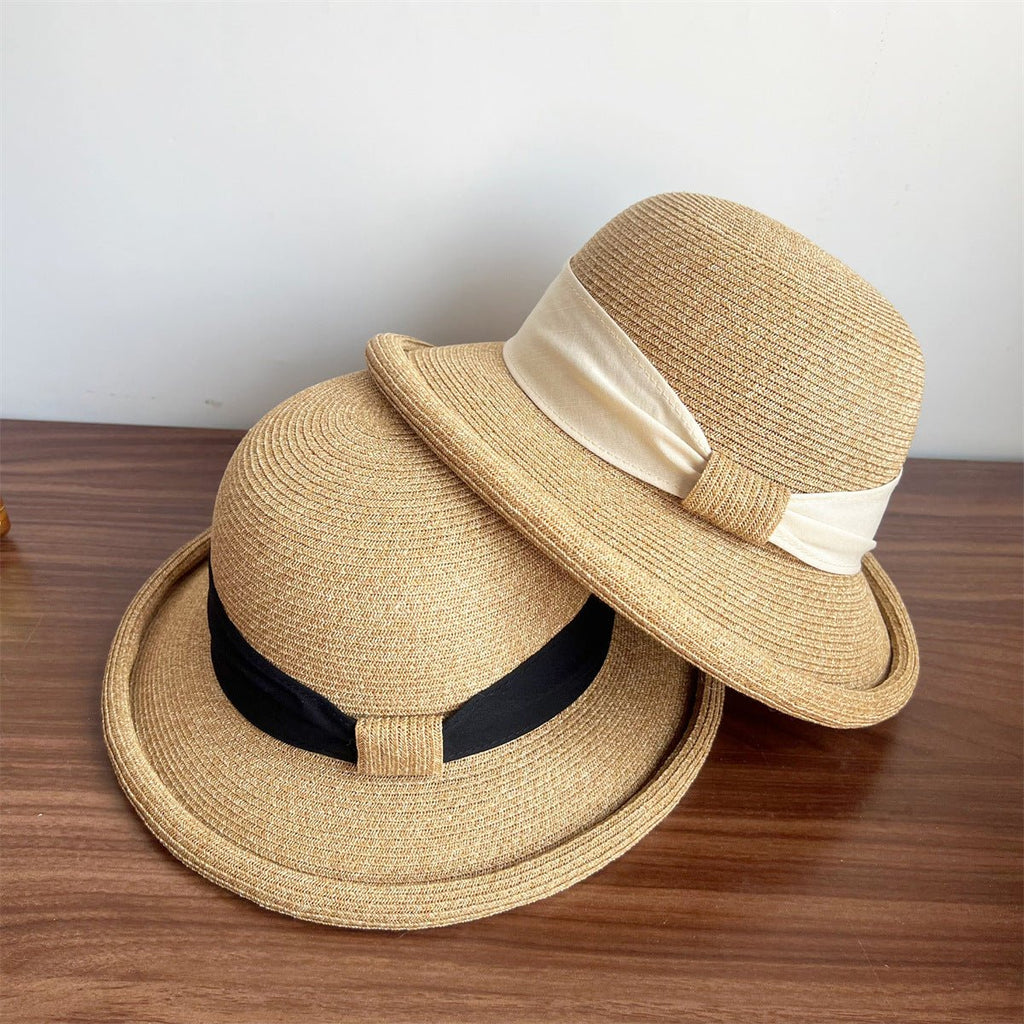 French Straw Sun Protection Bow Curling Temperament Straw Hat - Maison Elène