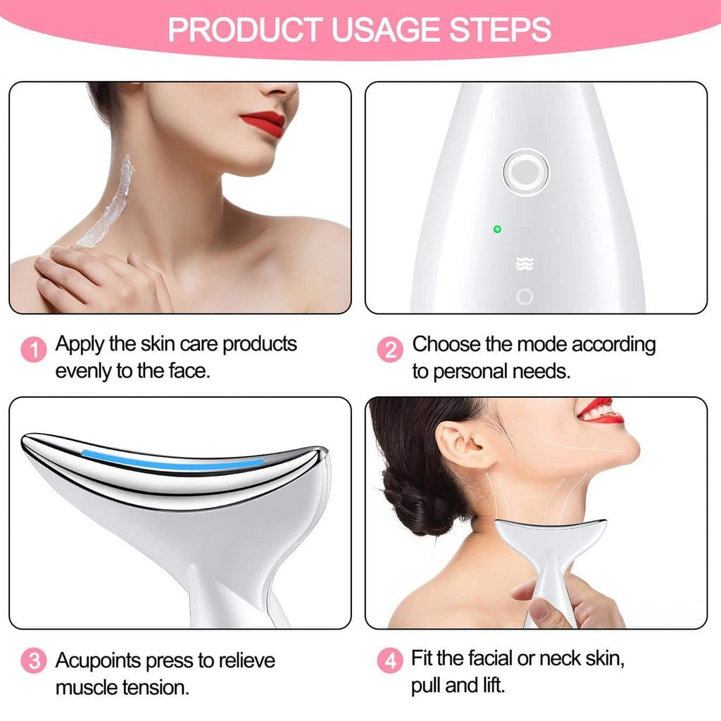 Face And Neck Tightening Device, Firm And Tightens Sagging Skin Face Neck Massager, Beauty Facial Massager For Women And Men - White - Maison Elène