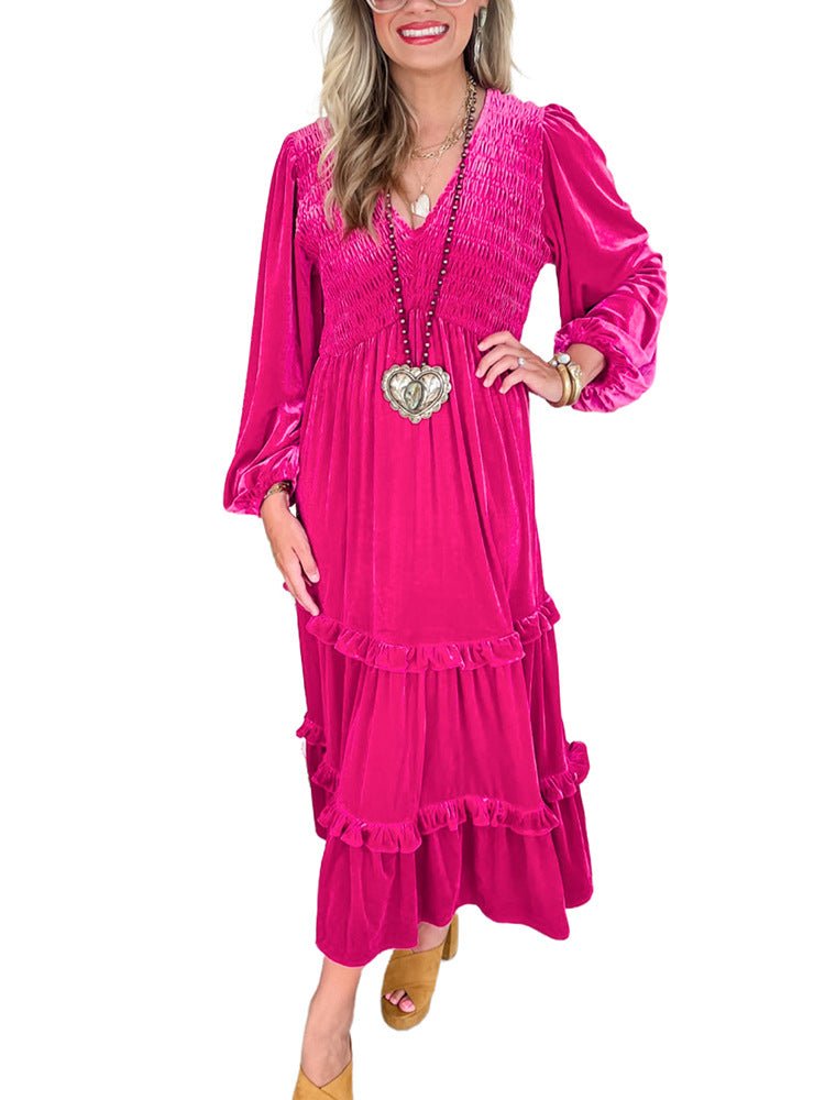 Solid Color Velvet Dress Women - Maison Elène