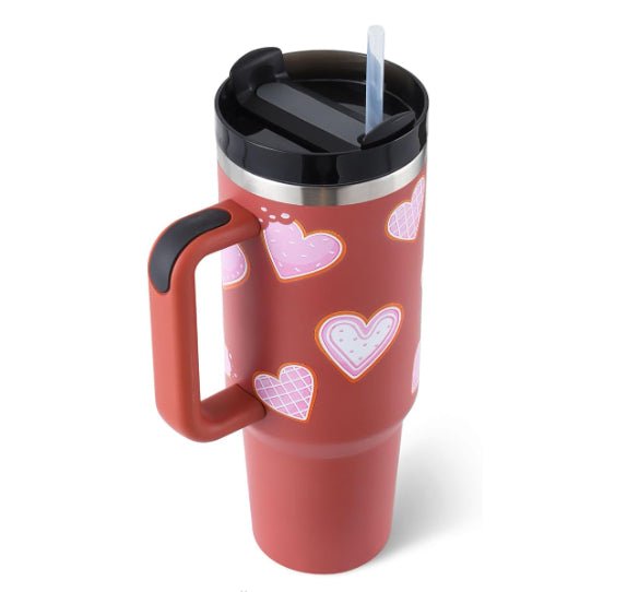 40 Oz Tumbler With Handle Straw Insulated, Stainless Steel Spill Proof Vacuum Coffee Cup Tumbler With Lid Tapered Mug Gifts For Valentine Lover Suitable For Car Gym Office Travel - Maison Elène