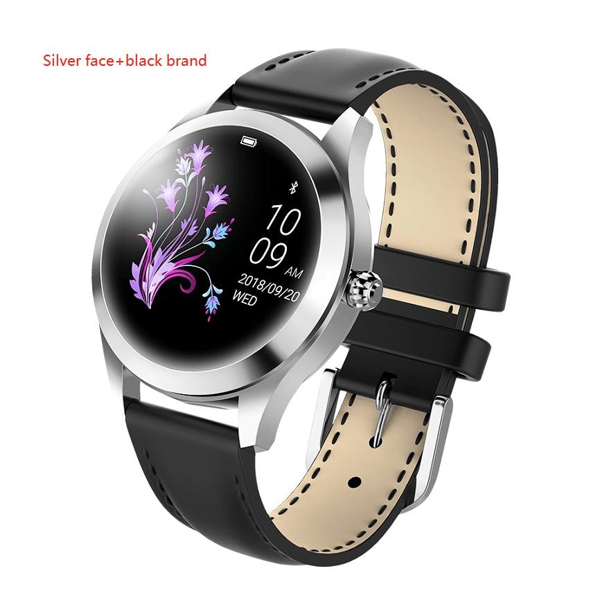 Luxury Women's Smart Watch - Elegant Silver Fitness Tracker with White Leather Band - Stylish Bluetooth Smartwatch for Android & iOS - Chic Wellness Gift - GlucklichgoodsLLC