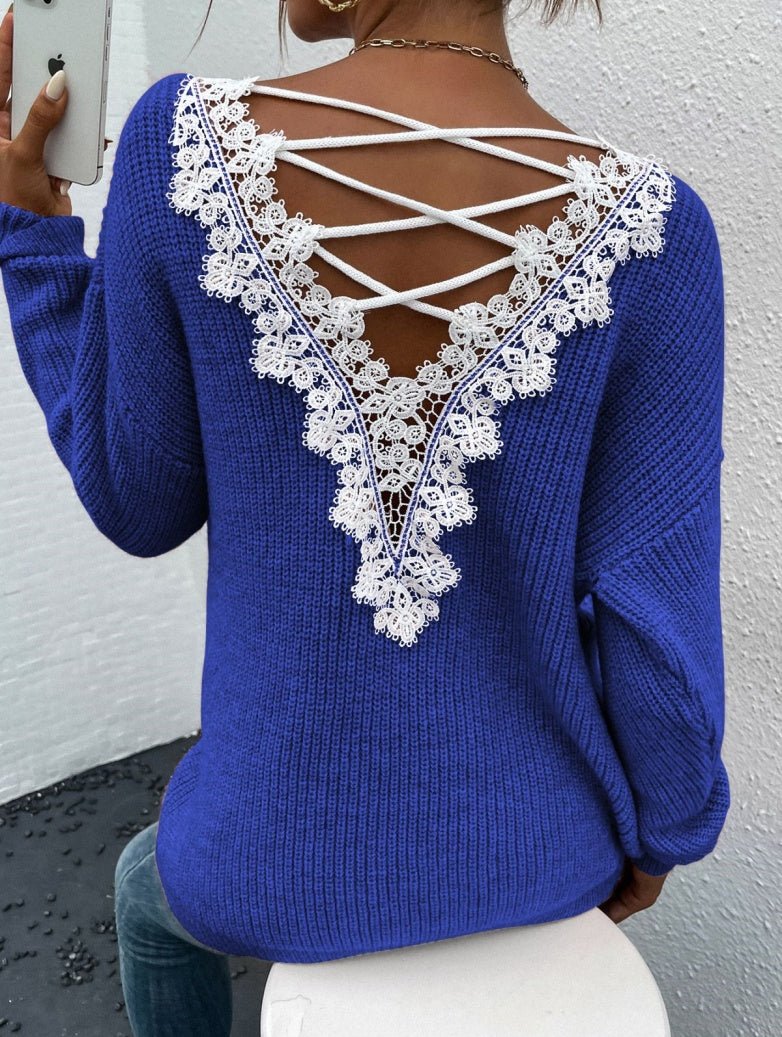 Y2k Clothes V - neck Sweater Ladies Winter Backless Streetwear Bandage Cashmere Sweater Women High Quality Fashion Clothes - Maison Elène