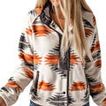 Winter Women's Printed Cardigan Jacket Fashion Color Contrast Fleece Coat - GlucklichgoodsLLC