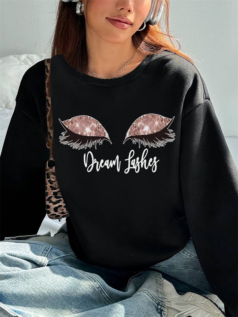 Women's Top Dream Lashes Sparkle Sweatshirt - Premium Oversized White Crewneck Graphic Pullover for Women only for US - Maison Elène
