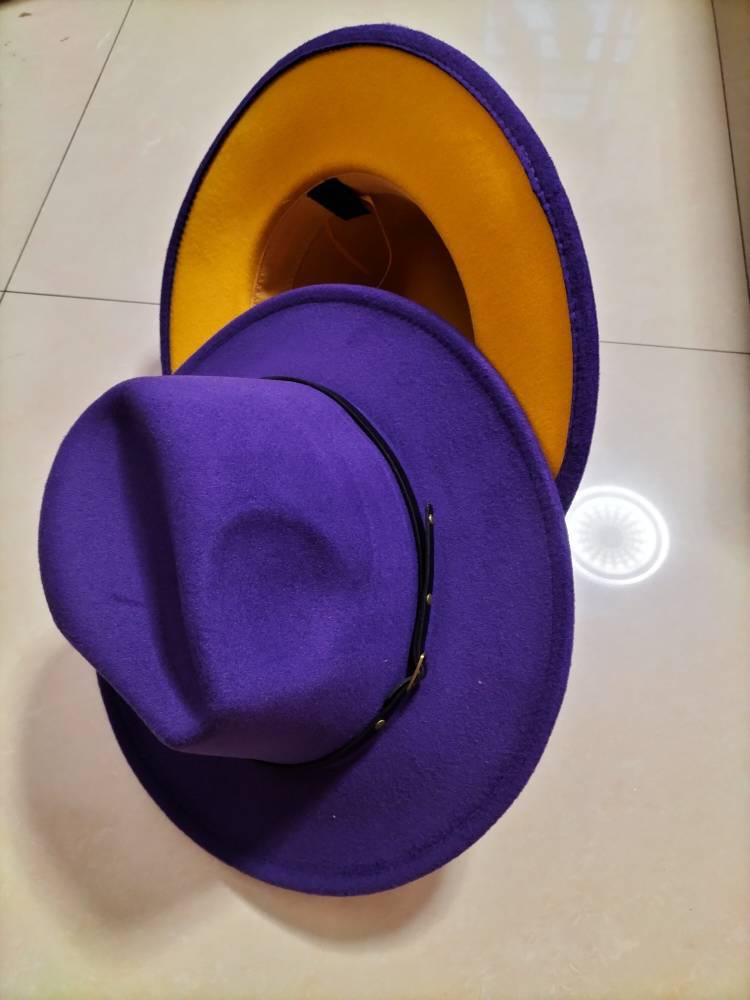 European And American Popular Woolen Top Color Matching Flat Brim Fedora Jazz Hat - Maison Elène