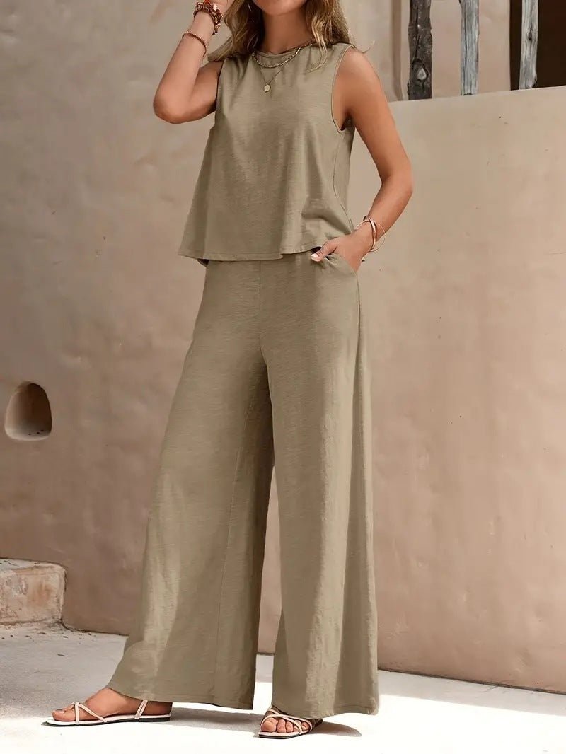 Solid Color Casual Loose Pants Sets For Women Elegant Spring Summer Women's Two Pieces Suit Full Trouser Set Female Outfit Clothes - GlucklichgoodsLLC