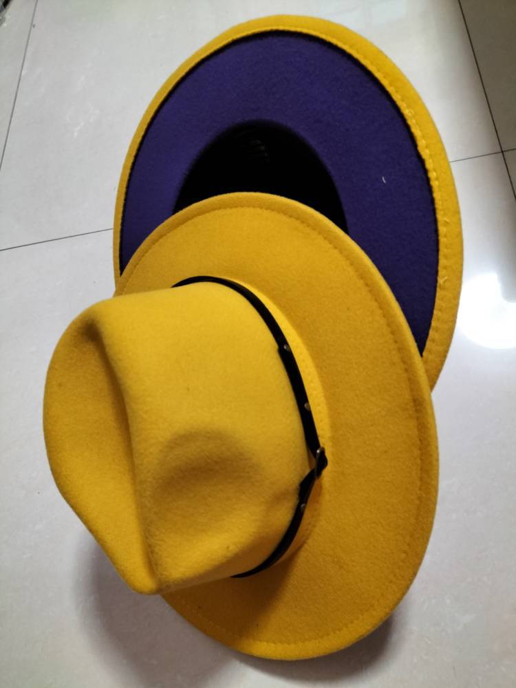 European And American Popular Woolen Top Color Matching Flat Brim Fedora Jazz Hat - Maison Elène