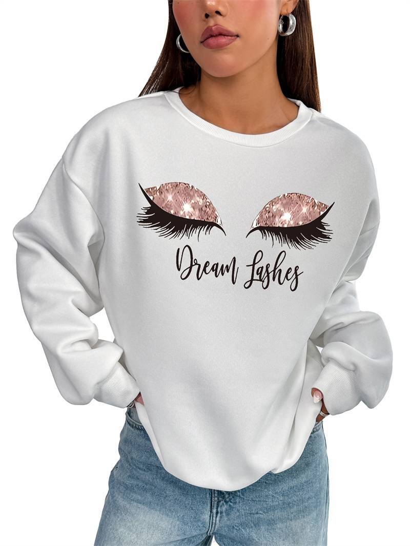 Women's Top Dream Lashes Sparkle Sweatshirt - Premium Oversized White Crewneck Graphic Pullover for Women only for US - Maison Elène