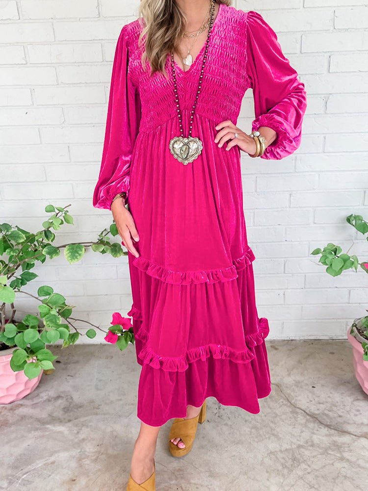 Solid Color Velvet Dress Women - Maison Elène