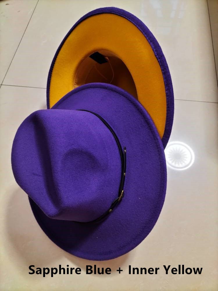 European And American Popular Woolen Top Color Matching Flat Brim Fedora Jazz Hat - Maison Elène