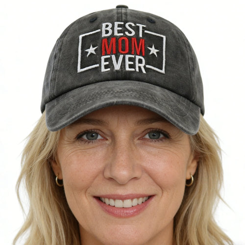 Best Mom Ever Hat For Women, Adjustable Embroidered Wash Cotton Baseball Cap - GlucklichgoodsLLC