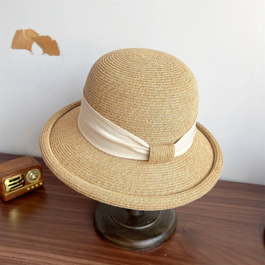 French Straw Sun Protection Bow Curling Temperament Straw Hat - Maison Elène